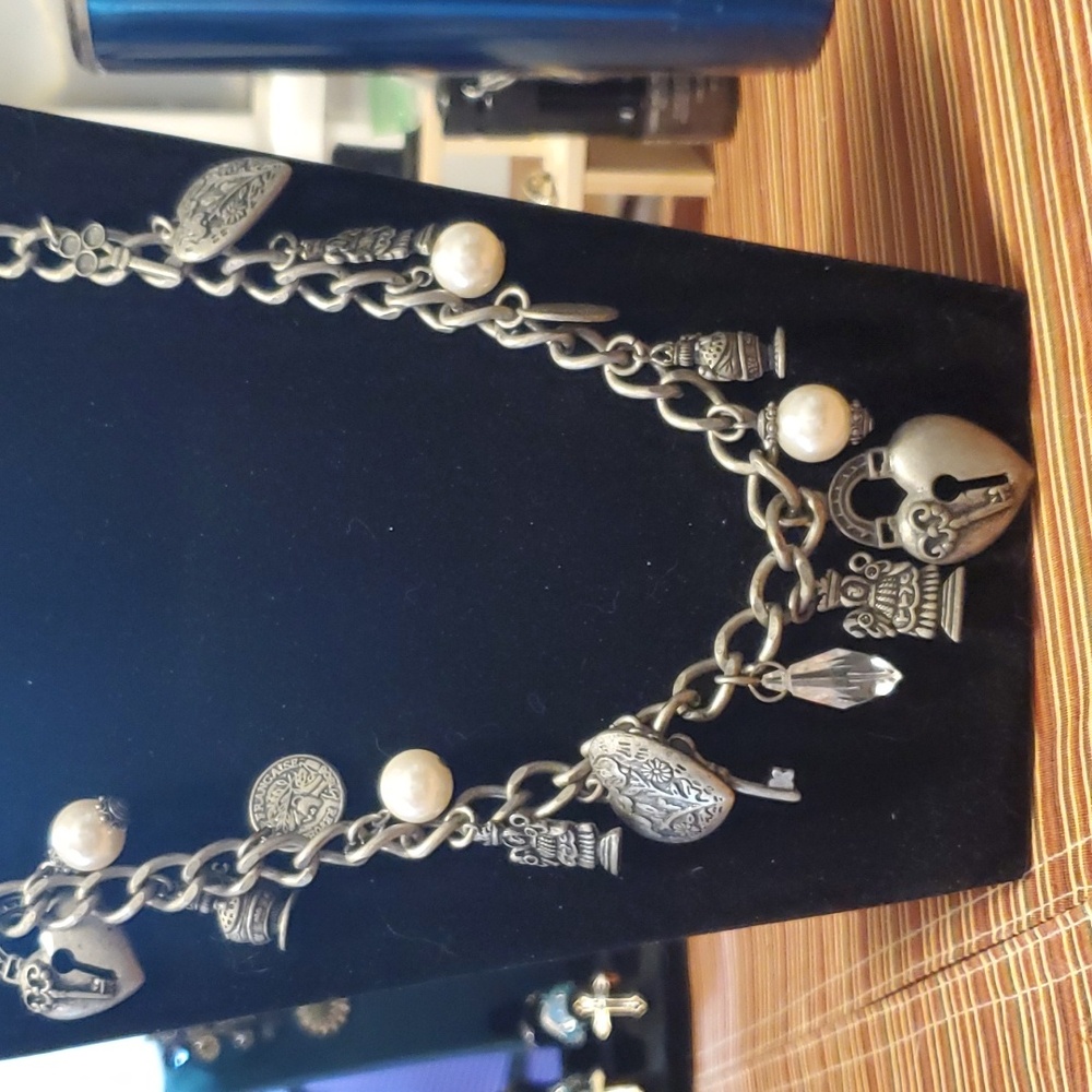 Vintage Pewter charm necklace